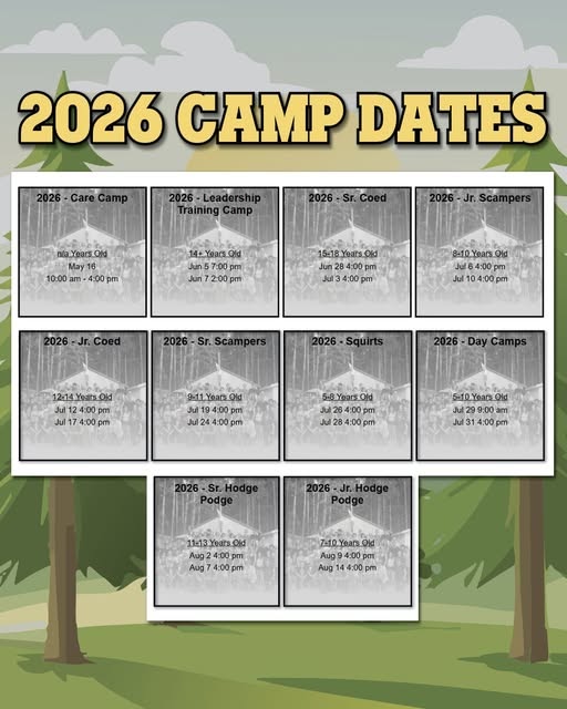 2026 Camp Dates schedule